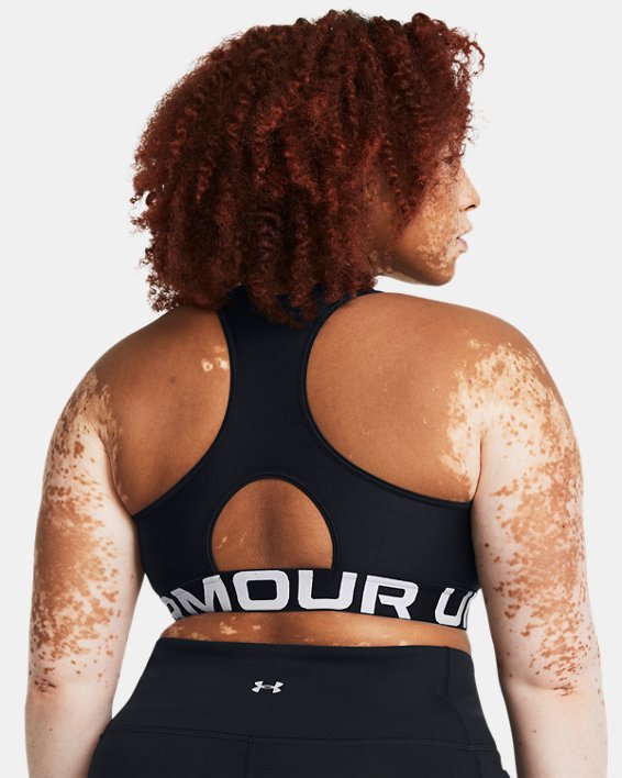 Women's HeatGear® Armour Mid Branded Sports Bra, Black, pdpMainDesktop image number 6
